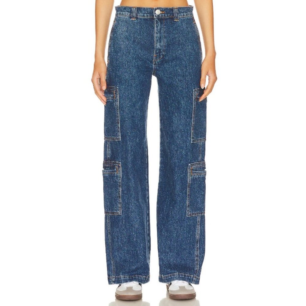 Hudson Womens High Rise Welt Pocket Cargo Wide Leg Jeans Wonderland Blue Size 24